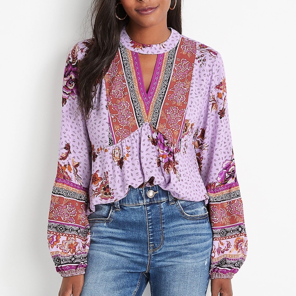 Floral purple tunic blouse. Medium  worn twice